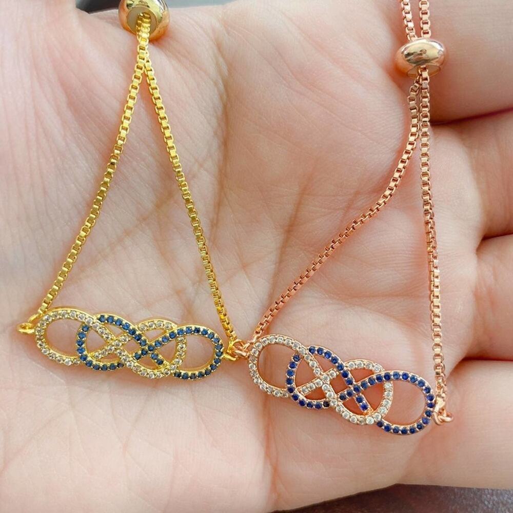 Gold and Rose Gold Plated Adjustable CZ Crystal Infinity Bracelet - Picture 2 of 5